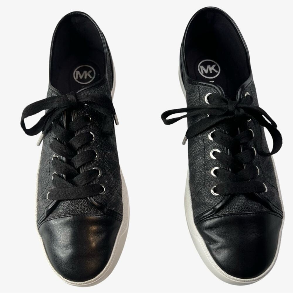 Michael Kors Womens MK City Sneakers SZ 9 Black Gray Low Top Lace Up Logo Shoes - Picture 6 of 12